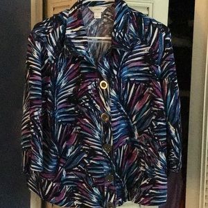 Casual jacket with turquoise, purple and cream